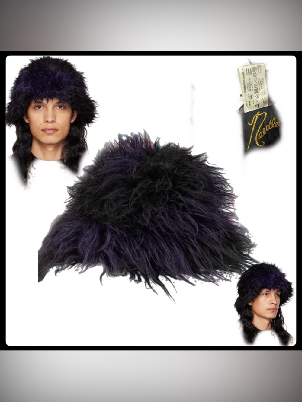 Needles Brand Faux Fur Bucket Hat Sz LG Purple and Black NWOT